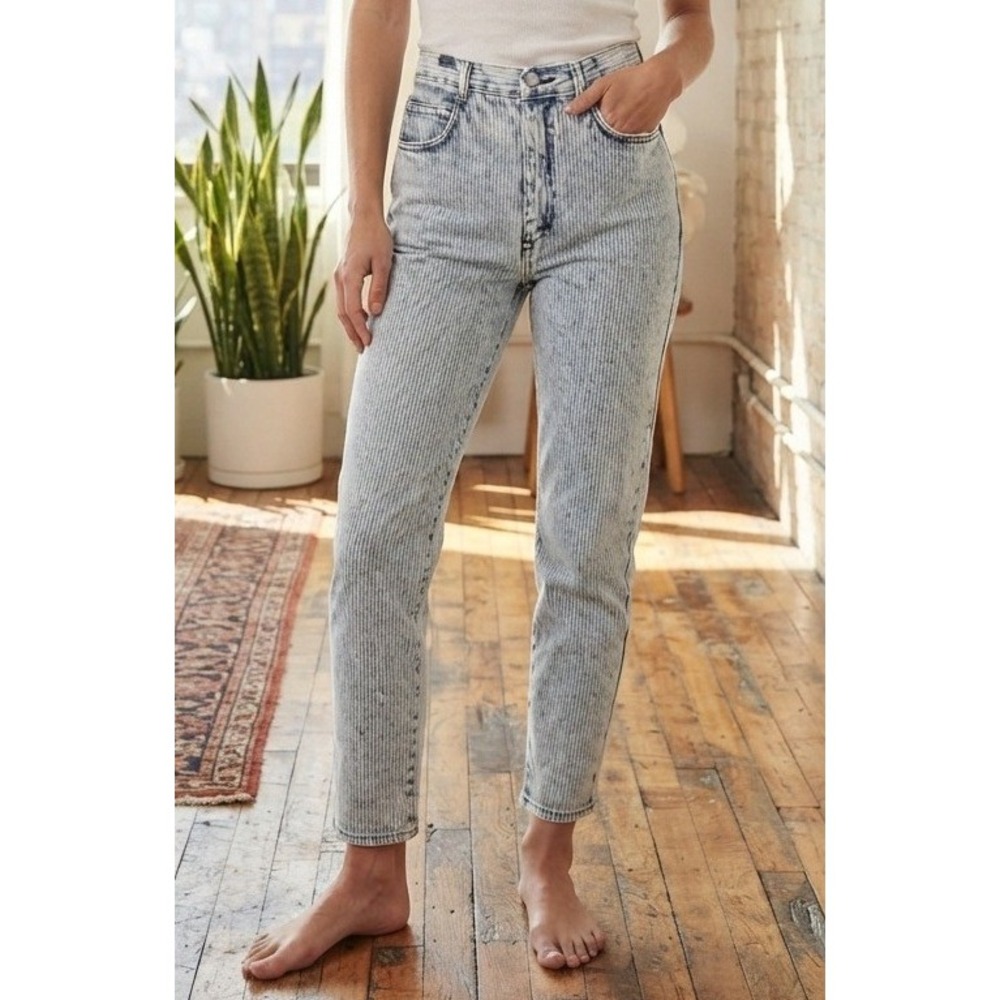 VTG Gitano High Rise Denim Jeans Women's 11/12 Acid Wash Pinstripe Blue Cotton
